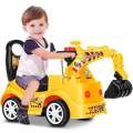 Kids ride on backhoe. 