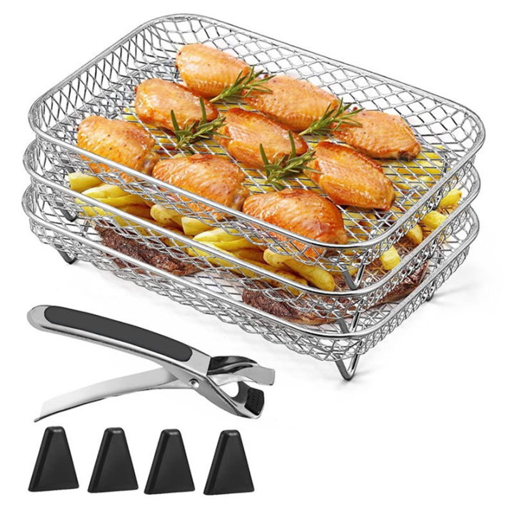 Air Fryer Rack For Ninja Dual Air Fryer, Stackable Stainless Steel Dehydrator Rack, Rectangle Air Fryer Spare Parts