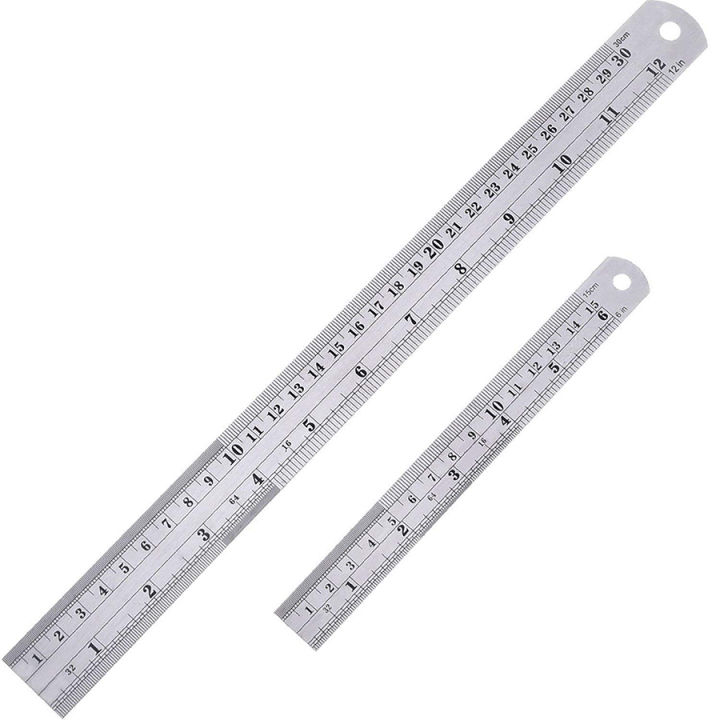 Steel Measuring Ruler - Heavy Duty Stainless Steel - 12 / 6 in - 300mm -150mm