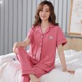 Pajamas Women's Spring Summer Short Sleeve Trousers Pure Cotton Pajamas Women's Summer Korean Style Outerwear Homewear Lapel Suit. 
