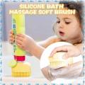 2 in 1 Silicone Bath Body Brush with Shampoo Dispenser for Kids Women, Shower Body Massage Brush Ultra Soft, Handheld Silicone Loofah Scrubber for Massaging, Exfoliating. 