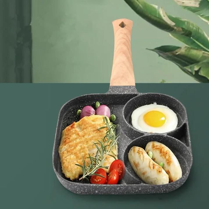 Egg frying pan, 3-cup egg cooker, frying pan, non-stick medical stone, multi-egg pan, frying pan with long handle, suitable for gas cookers