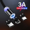 Magnetic 3A Fast Charging Micro USB Type C Cable, Charger for iPhone, Huawei, Samsung. 