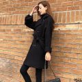 Mid-length style autumn and winter foreign style small suit woolen new collar waist Korean version trench coat women's woolen coat. 