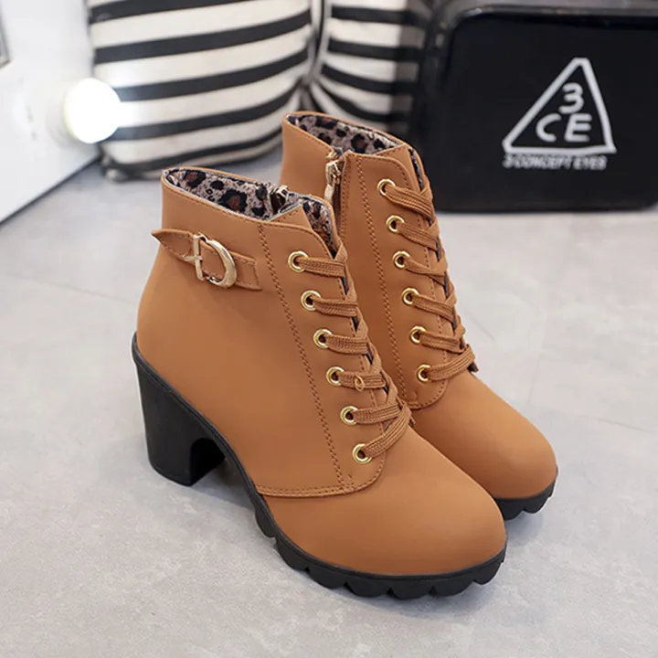 Korean Style High Heel Ankle Boots for Women | Autumn & Winter Martin Boots with Zipper