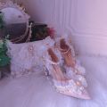 Original French Style Teenage High Heels Elegant and Exquisite Embroidered Lolita Palace Style Pointed-Toe Wedding Shoes Sandals. 