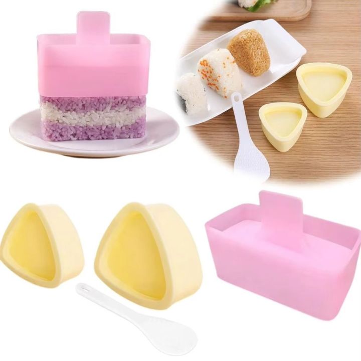 Making Rice Musubi With Formed Containers New DIY Sushi Mold Maker Non Stick Triangle Rice Mold Musubi Maker Kit ...