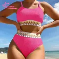 Muses Mall Women Swimsuit 2-piece Women's Swimsuit Set Quick Dry Push Up High Waist Color Matching Beachwear Bikini Set. 