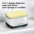 2-in-1 Countertop Soap Pump Dispenser, Sponge Caddy, Easy Refill Non-Slip Base For Kitchen Sink Dishwashing. 
