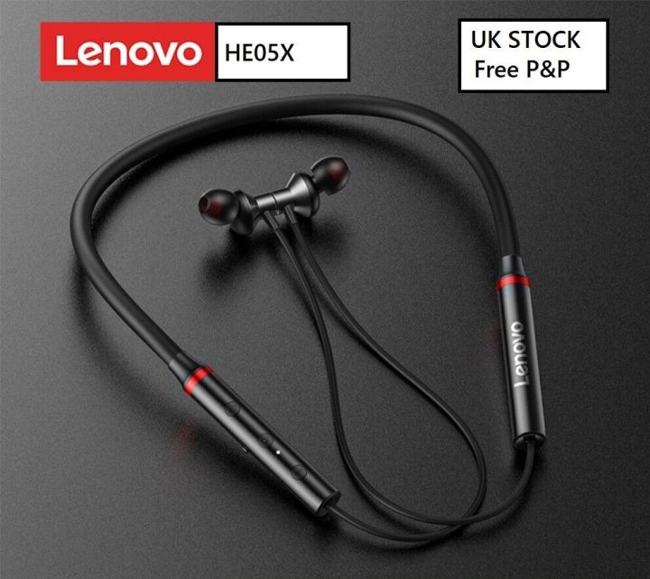 High Quality Lenovo Neckband Headset HE05X/HE05 / Hi-Fi SGS 666 Bluetooth Wireless Neckband Headset Headphones Earbuds Stereo Mic Earphone Headphone Earphones Headsets Retractable Sweat Proof Earbuds Magnetic