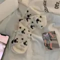 Autumn and Winter Fleece-lined Mink Fur Socks Women's Warm Thickened Cow Spot Home Cute Girl Room Socks Maternity Socks. 
