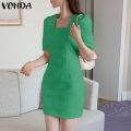 【Miga Plaza】 Womens Elegant Mini Dress Puff Short Sleeve Square Collar Party Casual Pencil Dresses Plus Size (Korean Floral). 