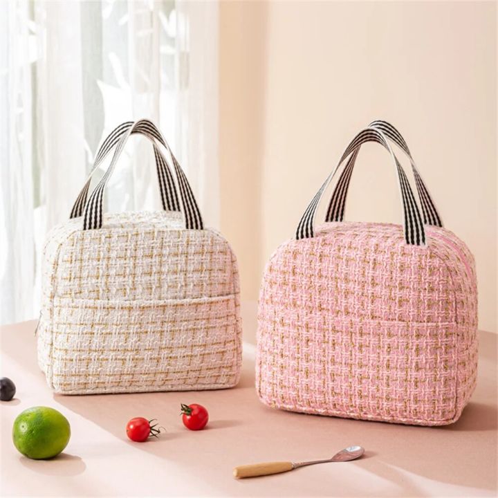 【HUT】 Portable Bento Bag Thermal Insulated Canvas Lunch Bag School Work Lunch Bag Food Fresh Cooler Bag Picnic Storage Ice Bag Pouch