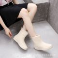 Rain Boots Women's Fashionable Outer Wear Fleece-Lined Waterproof Mid-Calf Rain Boots Non-Slip Wear-Resistant Cotton-Padded Detachable Silicon Shoes. 