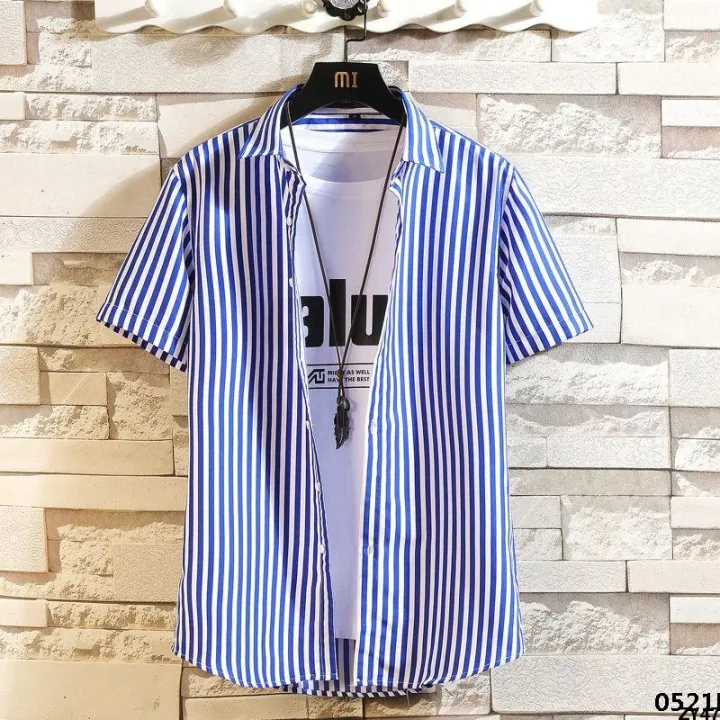 Shirt%20Trendy%20New%20Short%20Pattern%20Selected%20Summer%20Lined%20Thin%20Thick%20Shirt%20Business%20Men%20Vertical%20Version%20Men's%20Slim%20Summer%20Sleeve%20Shirt%20Men's%20Clothing%20-%20Image%206