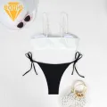 Bikini Set with Strap Design Floral Lace-up Bikini Set with 3d Flowers Adjustable Straps Swimsuit for Women 2pcs/set Contrasting Color Splicing Swimsuit. 