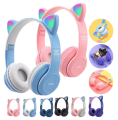 P47M Cute Fashion Cat Ears Wireless Headphones Flash Light LED RGB Gaming Bluetooth Headset For Girl Kids Foldable Earphones Gift P47 PRM. 