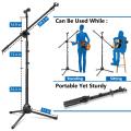Microphone Stand, Heavy Duty Adjustable Collapsible Tripod Boom Mic Stands with 2 Mic Clip Holders for Performance, Karaoke Singing, Speech, Wedding, Stage and Outdoor Activity - Black. 