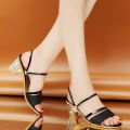 2022Spring NEW High Heel Sandals Chunky Heel Korean Casual Fashion Women's Shoes Slip-on Fish Mouth Open Toe Slippers Wholesale. 