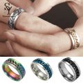 Sunny Exquisite Men Colorful Chain Punk Stainless Steel Spinner Wedding Band Ring. 