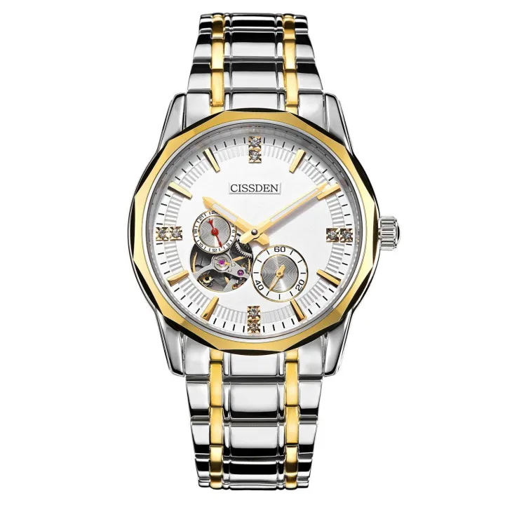 New men's watch Xisida male mechanical automatic Tourbillon waterproof hollow tungsten steel's luminous (Gold)
