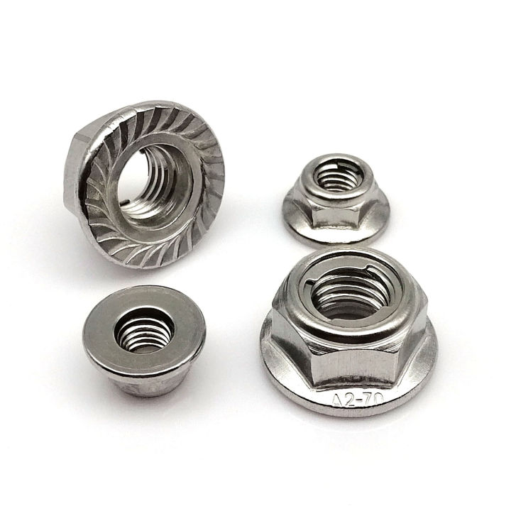 2pcs M4 M5 M6 M8 M10 M12 304 A2-70 Stainless Steel Prevailing Torque Type All Metal Flange Hex Self Locking Nut Locknut
