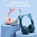 Wireless Gaming Headset, Bluetooth 5.0 Cat Ear Headphones, Kids Headphones P47M, LED Light Up Bluetooth Over Ear Headphones for Kids and Adults Wearing. 