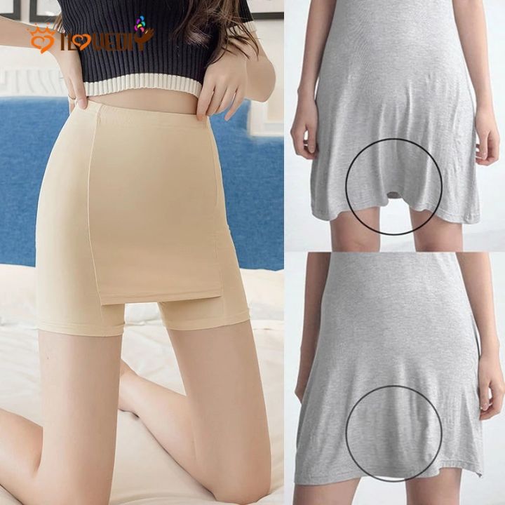 Women Ice Silk High Waist Safety Pants /Double Layer Seamless Thin Sliming Fit Safety Short Pants/Wome Summer Shorts Double Layer Seamless Skirt Shorts