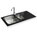 Double Type Black Tempered Glass Top Kitchen Sink. 