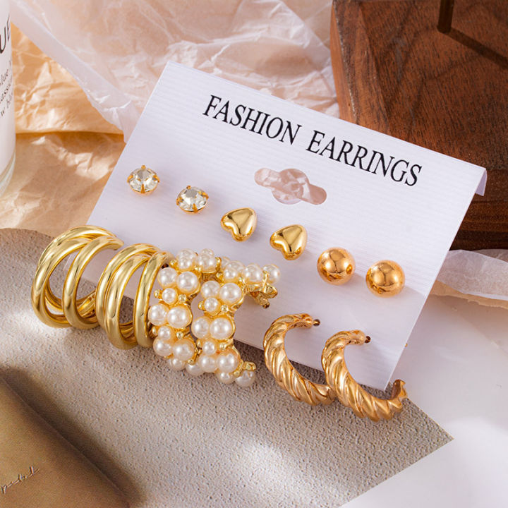 6 Pairs/Set Pearl Women’s Drop Earrings Fashion Girl Stud Earrings Set Party Accessories Jewelry