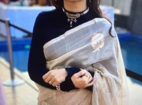 Cuelo%20Navy%20Blue%20Long%20Sleeve%20Mock%20Neck%20Ribbed%20Saree%20Jacket%20For%20Women%20-%20Image%205