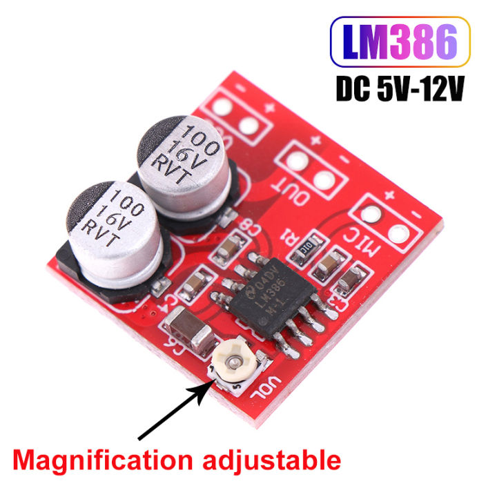 1pc Lm386 Dc 5v-12v Electret Microphone Power Amplifier Board Gain 200 ...