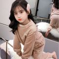 pajamas for kids Girls' pajamas autumn and winter thickened children's warm pants set parent-child home clothes flannel warm suit for middle children. 