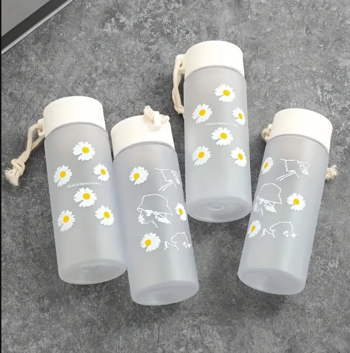 700ml Daisy Transparent Plastic Water Bottles Creative Transparent Frosted Water Bottle Portable Rope Travel Tea Cup