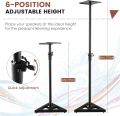 Speaker Stand Pair, 6-Position (97-157cm) Height Adjustable Studio Monitor Stands with Stable Base, Non-skid Padding Stickers & Safety Pin, Heavy Duty Metal Triangle Speaker Stands Pair. 