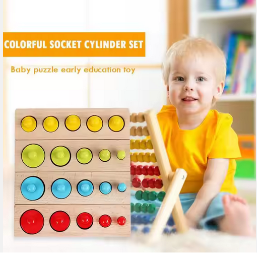 Knobbed Cylinder - Kids Montessori Toys Colorful Socket Cylinder Set ...