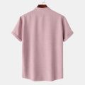 IELGY Men's shirt new solid color stand collar short sleeve shirt slim fit top. 