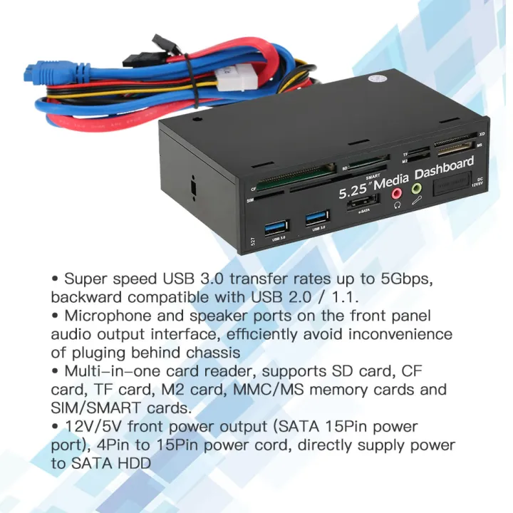 Multi-Function%20USB%203.0%20Hub%20eSATA%20Port%20Internal%20Card%20Reader%20PC%20Dashboard%20Media%20Front%20Panel%20Audio%20for%20D%20MS%20CF%20TF%20M2%20MMC%20Memory%20Cards%20Fits%205.25"%20Bay%20-%20Image%205
