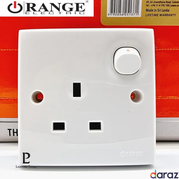 13A Plug Base - Orange Electric - Casablanca White - X5 Series - 3 Hole Square Pin - Switched Socket Outlet