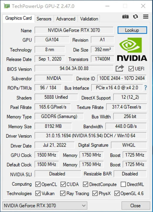 USED RTX 3070 8GB Gaming Graphics Card NVIDIA GPU Placa De Video GDDR6 ...