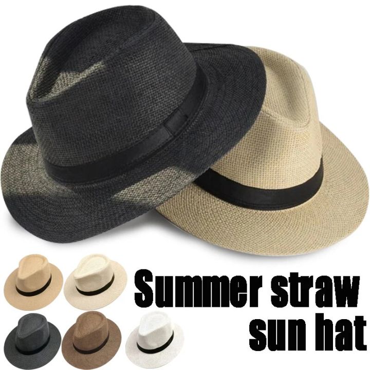Summer%20Beach%20Vacation%20Panama%20Jazz%20Hat%20Sunscreen%20Handwoven%20Straw%20Sun%20Hat%20Men%20Women%20Hawaii%20Casual%20Sunshade%20Gangster%20Cap%20Bucket%20Hat%20-%20Image%202