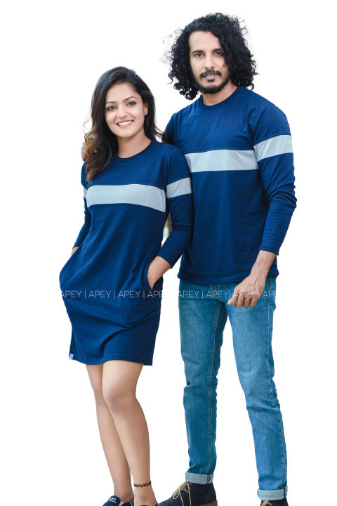 Navy%20Blue%20&%20Grey%20Melange%20Single%20Lined%20Couple%20Dress%20%7C%20AS490%20-%20Image%202