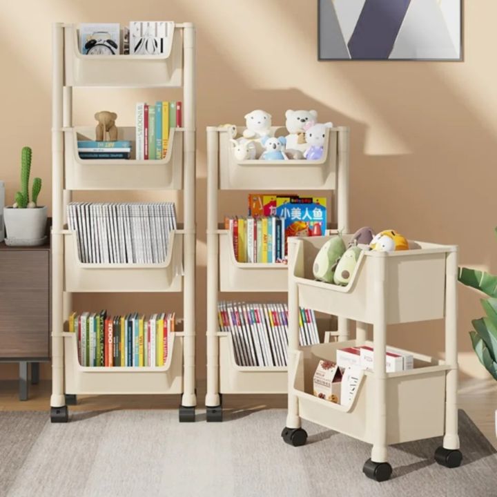 Trolley Bookshelf Portable Multi-Layer Storage Rack Office Desk File Rack Family Snacks Sundry Trolley Organizer with Wheels