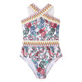 Women Knit Bodysuits Bathing Suit Vintage Floral Print Cross Sleeveless Backless Swimsuits Summer Swimwear Bikini. 