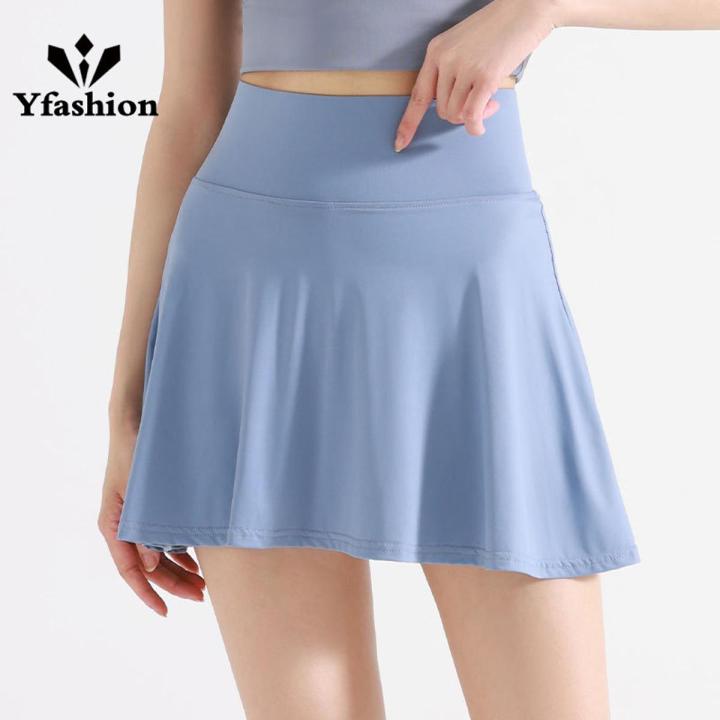 Yfashion Women Cotton Pleated Tennis Skirt Summer Outdoor Quick-drying Breathable Athletic Golf Skirts With Shorts For Running Yoga