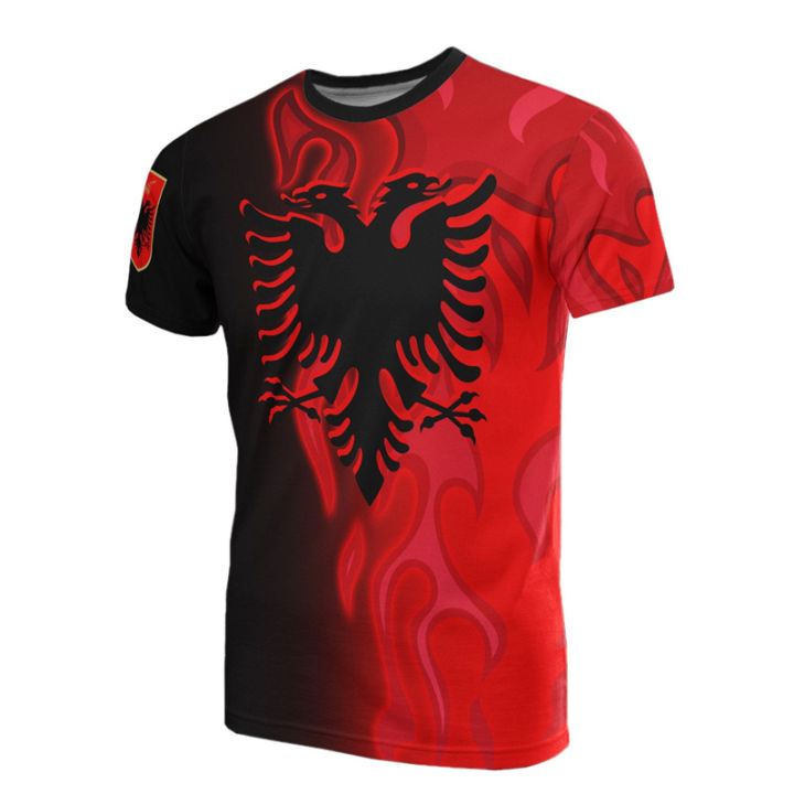 Albania%20Flag%20Pattern%20T-Shirts%203D%20Printing%20National%20Emblem%20T%20Shirt%20For%20Men%20Casual%20O-neck%20Short%20Sleeve%20Tops%20Football%20Sports%20Jersey%20-%20Image%202