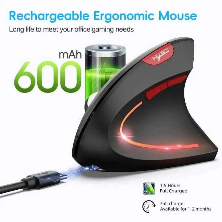 Mouse With Interface 2.4GHz Wireless Mouse Game Ergonomic Design Vertical Mouse 2400DPI USB ...