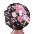 Women Fashionable Floral Print Satin Wide Edges Sleep Caps Hair Care Bonnet. 