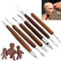 6Pcs/Set DIY Pottery Clay Tools Wooden Handle Pottery Carving Tool For Pottery Sculpture Ceramic Clay Trimming Cutting Kit. 