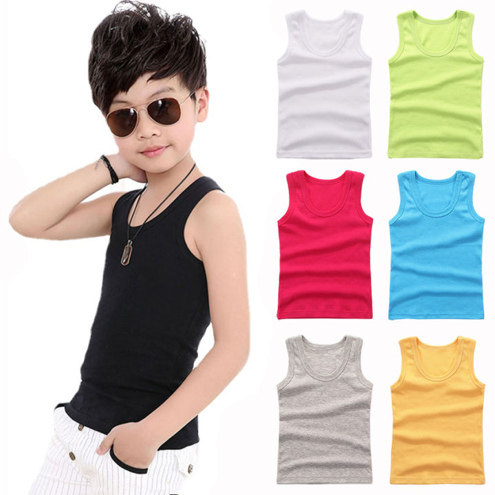 Year 2 sleeveless shirt top vest boys underwear kids vest summer girls solid color vest boys clothes cotton T to 12